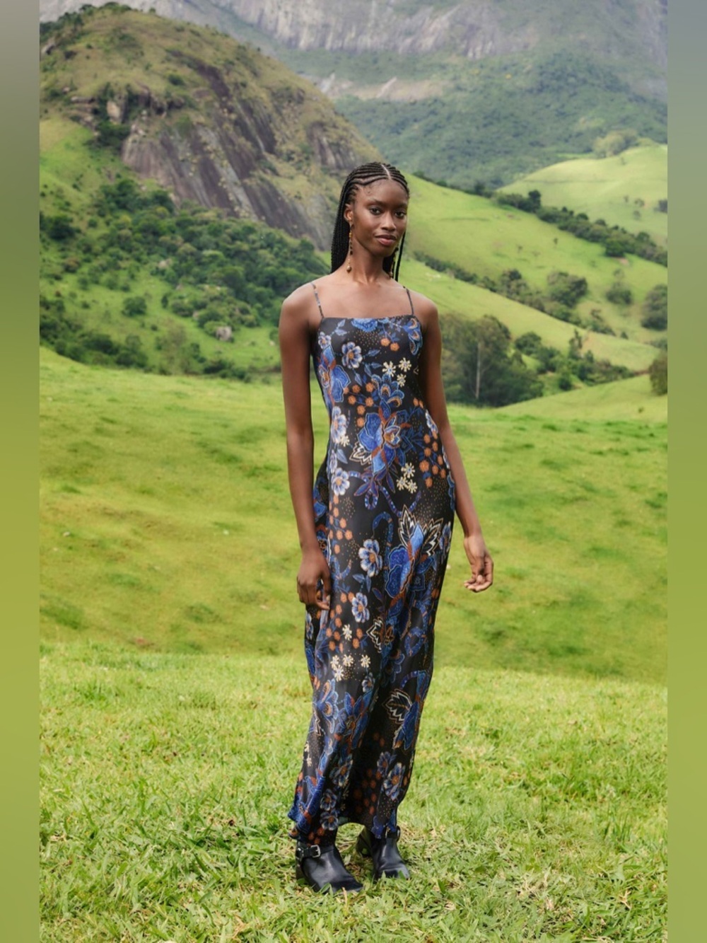 Farm Rio Black Snakes Bouquet Lenzing™ Ecovero™ Slip Maxi Dress B3359 - Picture 1 of 7